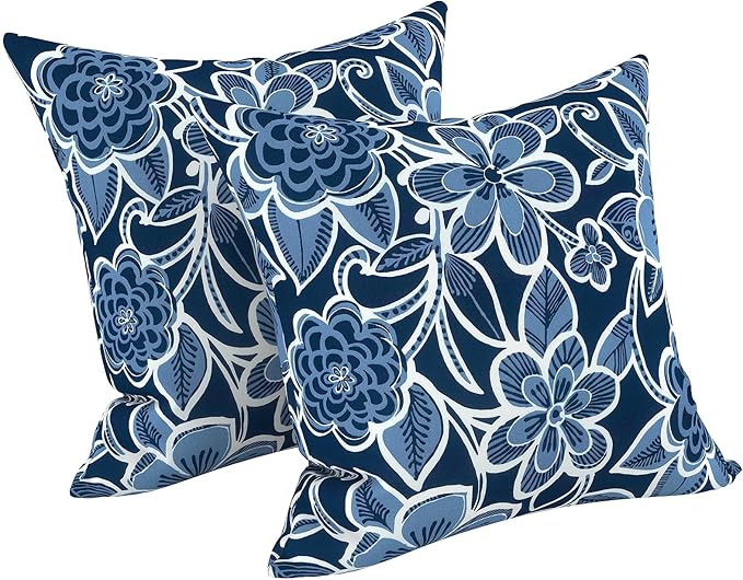 LVTXIII Outdoor Pillow Covers 20x20 Inch, 2 Pack Large Square Throw Pillow Cases, Fade-Resistant Cushion Covers for Patio Furniture Sofa, Garden Porch, Flower Navy