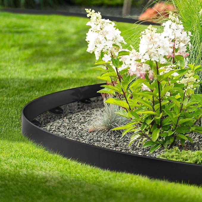Jorvila Landscape Edging, 2.0" x 60' Plastic Garden Edging with 60 Pcs Metal Spikes, Flexible Garden Border for Lawn, Landscaping, Flower Beds