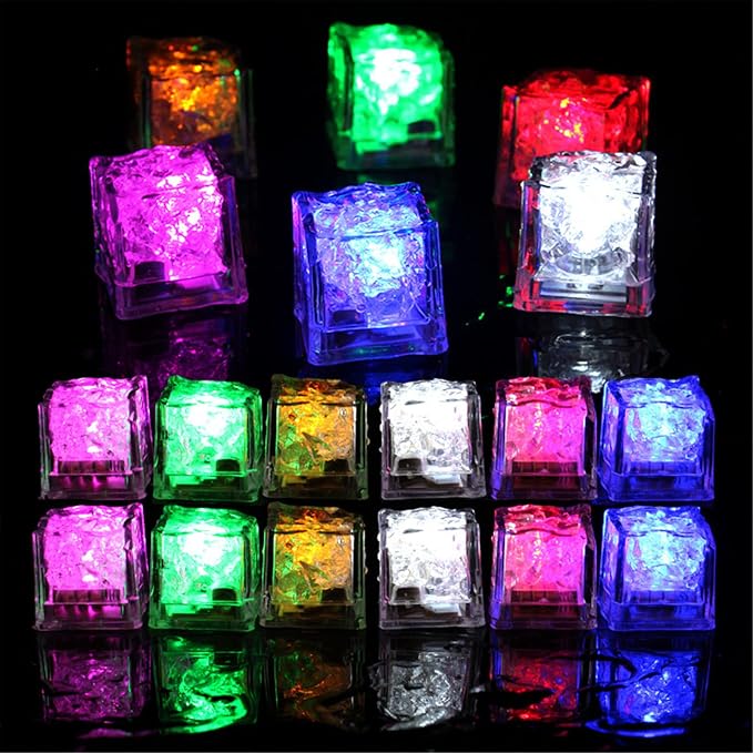 Light Up Ice Cubes, 48 Pack MultiColor Waterproof LED Ice Cubes Flashing Glow in The Dark LED Light up Ice Cubes for Drinks Bar Club Party Wine Wedding Decoration