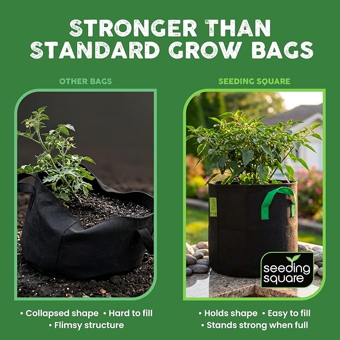 Seeding Square Fabric Grow Bags (7 Gallon) – Durable, Reusable Air-Pruning Plant Pots for Vegetables, Fruits & Herbs – Eco-Friendly Breathable Planter Bags for Healthy Roots & Bigger Harvests