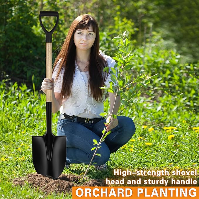 41-Inch Round Heavy Duty Digging Shovel, Wooden Handle with D-Grip & Alloy Steel Head, Ideal for Garden, Construction, and Masonry - Perfect for Digging Soil, Dirt, and Gravel