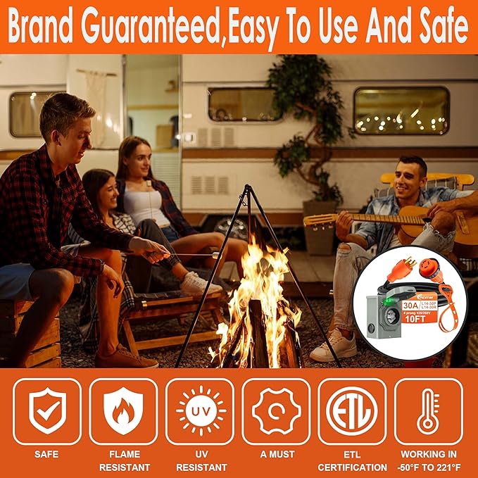 10 FT 4 Prong 30 Amp Generator Cord and Power Inlet Box, NEMA L14-30P to L14-30R Generator Cord Waterproof Combo Kit, 125/250V 7500W 10 AWG SJTW Generator to House Hookup Kit UL&ETL Listed