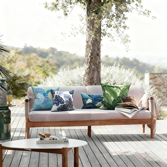 LVTXIII Outdoor Pillow Covers 20x20 Inch, 2 Pack Large Square Throw Pillow Cases, Fade-Resistant Cushion Covers for Patio Furniture Sofa, Garden Porch, Swaying Palms Green