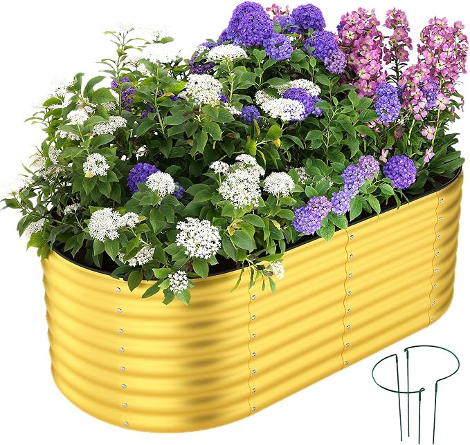 ZFHgarden Galvanized Metal Planter Round Raised Garden Bed Kit for Gardening Outdoor Garden Box Raised Flower Bed 1PC Gold 6X3X2FT