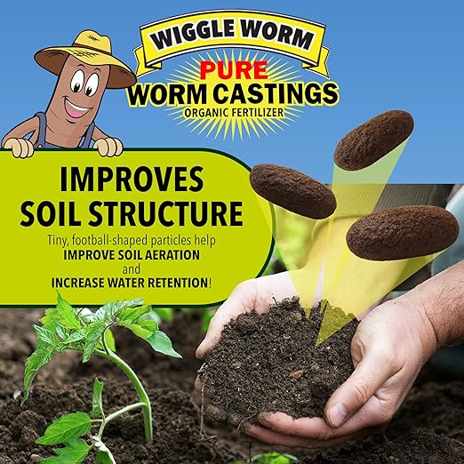 Wiggle Worm 100% Pure Organic Mineral-Dense Worm Castings Fertilizer, 15lbs, Pack of 4 - Improves Soil Fertility and Aeration for Growing Better Houseplants, Vegetables, and More
