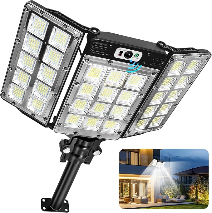 270° Adjustable Solar Street Light, 800 LED Motion Sensor Solar Flood Light, 6000mAh Security Light with Remote Control, 3 Modes, IP66 Waterproof Wall Light for Yard, Garden, Driveway, Garage, Fence