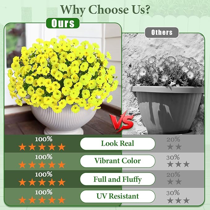 Yastouay Artificial Flowers for Outdoors, 26 Bundles Fake Outdoor Flowers, UV Resistant Artificial Plants & Flowers for Decoration, Yellow Realistic Morning Glory for Outdoor Porch Garden Decoration