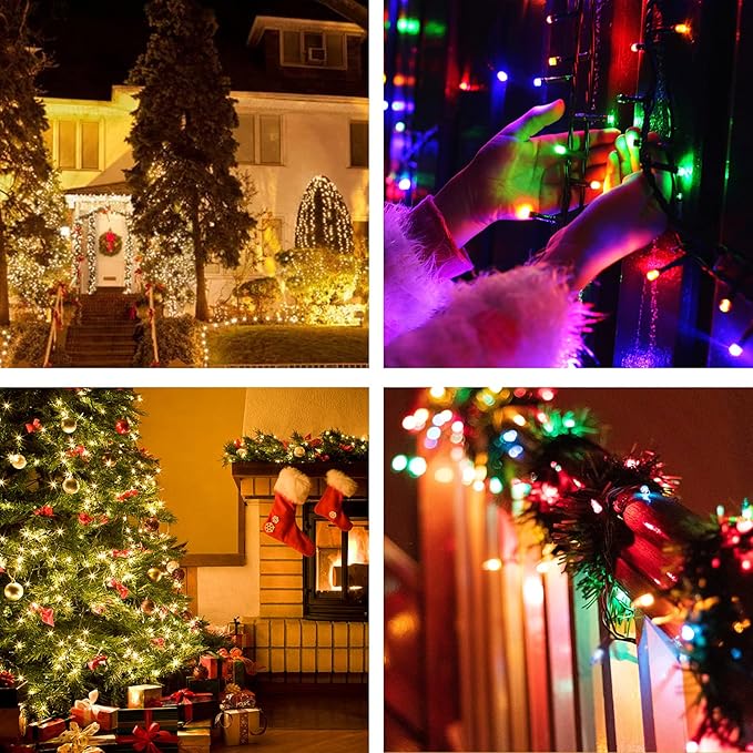 XTF2015 Christmas Outdoor Indoor Lights, 105ft 300 LED End to End Connected 9 Modes Timer Remote Christmas String Lights for Trees, Patio, Garden, Party, Wedding, Holiday (Warm White + Multicolor)