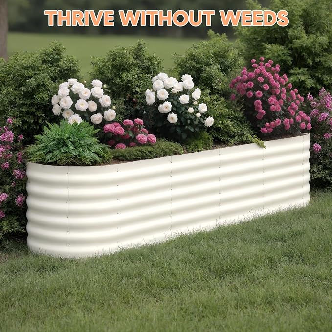 IDEALHOUSE 8x2x1.5 Ft Galvanized Metal Raised Garden Bed, 24-Inch Tall Outdoor Planter Box for Vegetables, Flowers & Herbs, Rust-Resistant Garden Beds for Backyard, Patio or Balcony, Beige