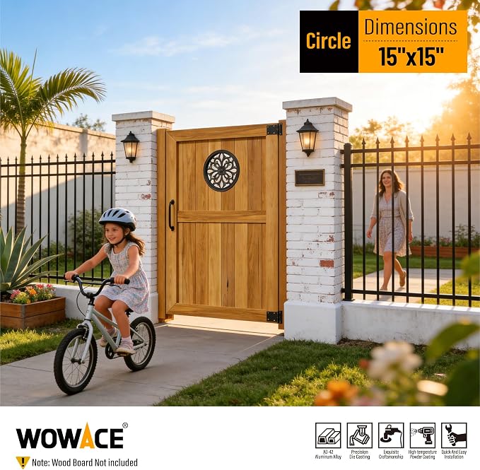 Decorative Inserts for Fence Gates, Aluminum Alloy Ornamental Panels Outdoor Home Garden Decor, Round, 15.1"x15.1"