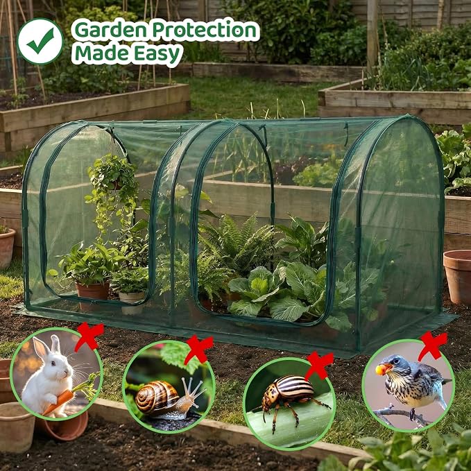 Crop Cage for Garden,98"x49"x49" Tunnel Plant Netting Cover with Zipper,Garden Bed Cover for Protection for Vegetables Fruits,Garden Cage for Plant and Animal