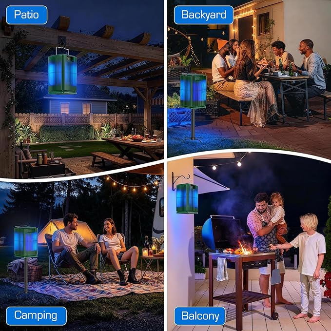 Solar Bug Zapper Outdoor, Waterproof Mosquito Zapper Type-C & Solar Powered, Auto On/Off, Cordless 4200V Electric Fly Zapper, 5000mAh Rechargeable Mosquito Trap Killer for Patio Backyard Camping