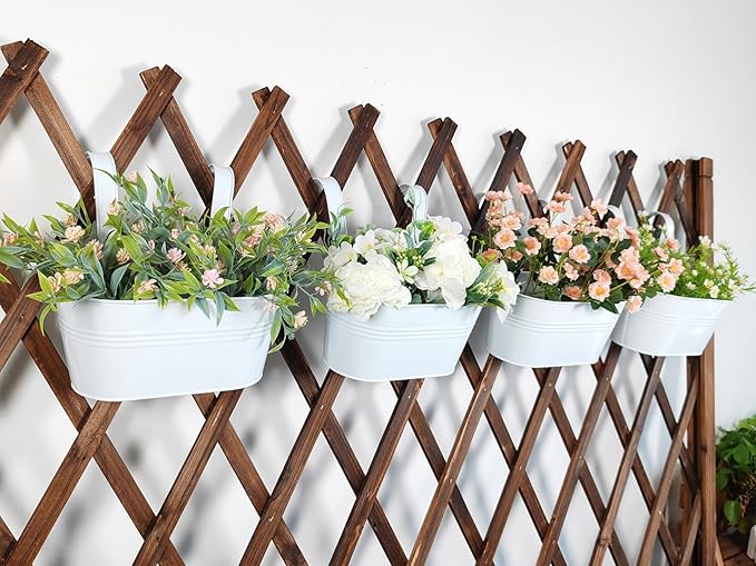 12" Balcony Railing Planters, Outdoor Hanging Planter for Fence, Stylish Metal Porch Deck Flower Pot for Herbs & Succulents (White, Pack of 6)
