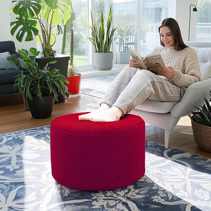 Poofieotto Ottoman Foot Rest Home Decor Bedroom Decor Ideal for Living Room Comfortable Floor Pouf Ottoman Foot Rest for Armchair Bean Bag Floor Cushion Footstool 12x20 Inch Wine Red Pouf with Filler