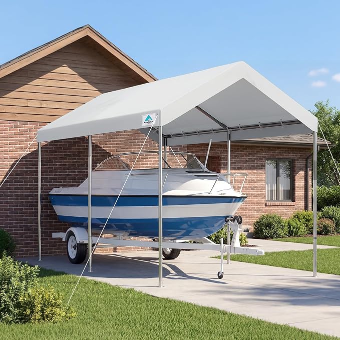 ADVANCE OUTDOOR 10x15 ft Heavy Duty Carport Potable Car Canopy Garage Party Tent Boat Shelter, Adjustable Height from 9.5 ft to 11 ft, White