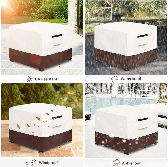 Patio Ottoman Cover,25W x 25D x 18H inch,Waterproof Square Patio Small Side Table Cover,Suitable for 3-Piece Outdoor Wicker Patio Bistro Set Side Table(Beige)