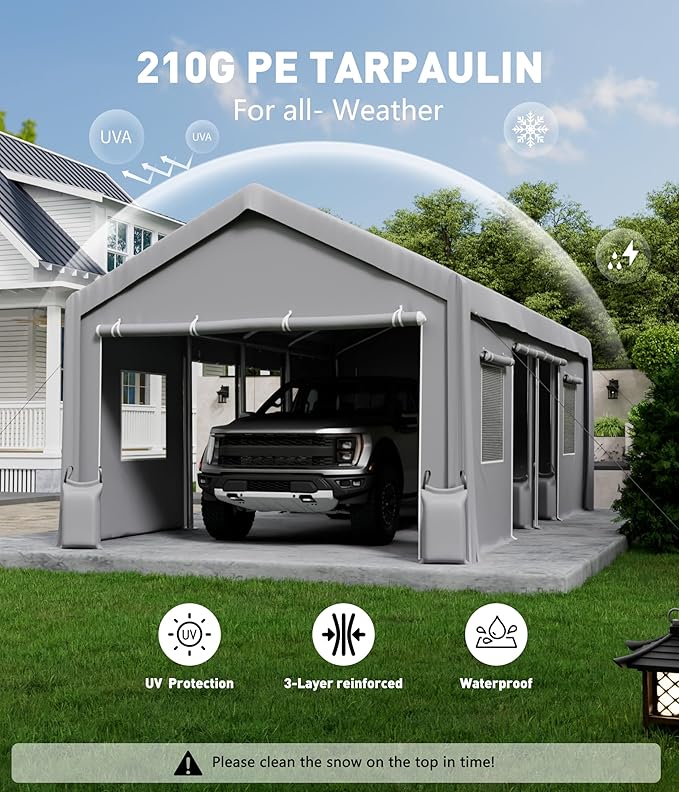 13X20 ft Heavy Duty Carport Canopy Cover, Waterproof & UV Resistant Outdoor Car Canopy Garage for Vehicle, Boat, Tractor, Truck Storage,Protective Garage Shelter(Top Cover ONLY, Frame Not Included)