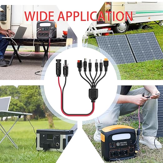 ELFCULB 6-in-1 Solar Panel Connector Kit, 12AWG Solar to XT60, Anderson, DC7909, DC6530, DC35135, DC5521 Connector Cable for Portable Station Solar Panel Generator(2FT)