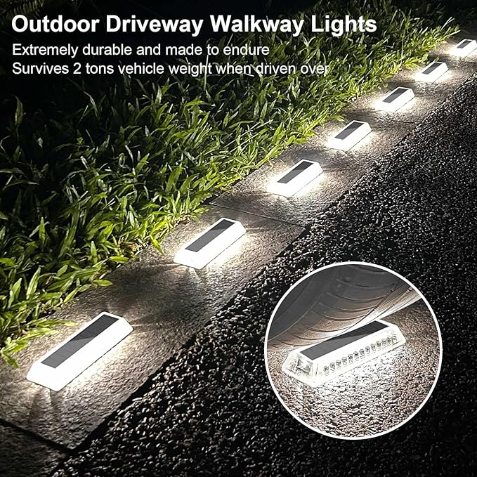 Lacasa Solar Deck Lights, Solar Lights Outdoor Waterproof IP68, 4 Pack Solar Powered Pathway Yard Driveway Step Landscape Light, LED Lighting 50LM for Garden Path Walkway Stair Patio, Cool White 6000K