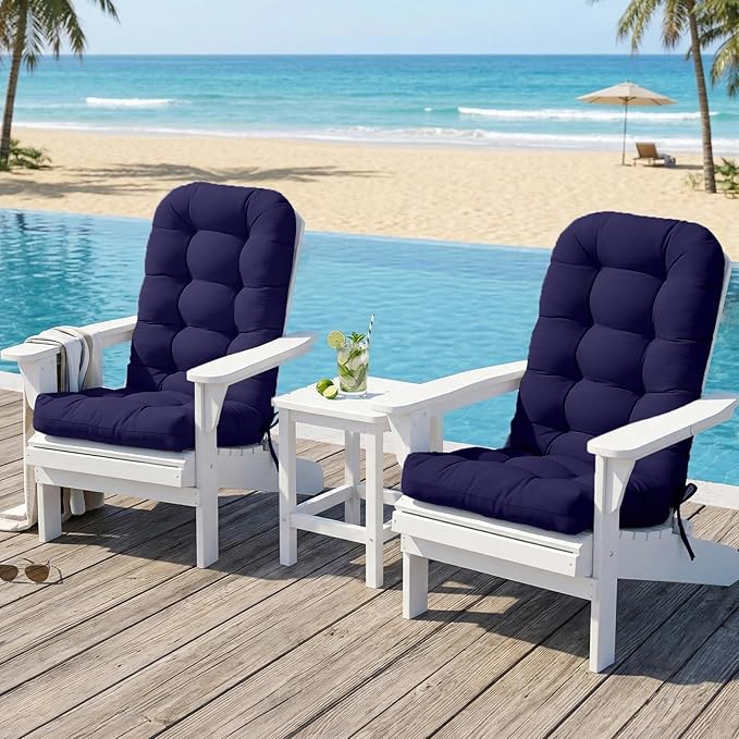 COOS BAY High Back Adirondack Chair Cushions for Outdoor Furniture, 49x20x5 in Water-Resistant Thick Tufted Patio Chair Cushions with Secure Straps, Set of 2, Dark Blue