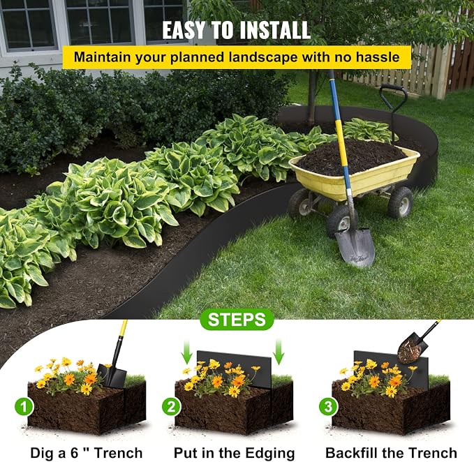 VEVOR Landscape Edging, 10 inch Depth 80 ft Total Length, Recycled HDPE Coiled Terrace Board, Flexible Bender Border for Landscaping, Lawn, Garden, Yard, Against Invading Weeds, Black