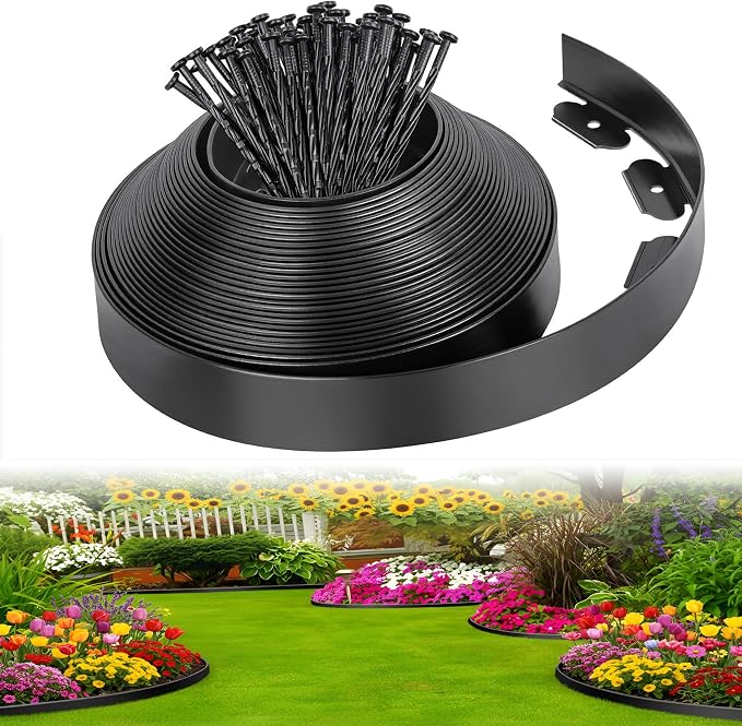 4-Inch Tall x 40-Ft Garden Edging Kit with 80 Extra-Long Spikes Professional Weed Barrier Weather-Resistant Flexible & Easy Install Upgraded Heavy-Duty