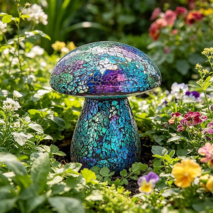 Bshine Mushroom Garden Statue Decoration, Mosaic Mushroom Sculptures Home Decor, Outdoor Waterproof Handmade Glass for Yard, Path, Lawn Ornaments and Indoor Decor or Gifts for Mom
