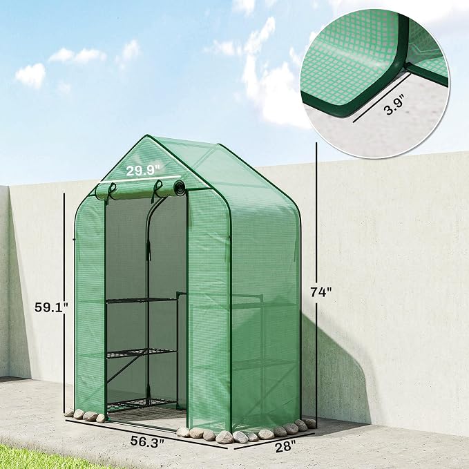 Outsunny 4.7' x 2.3' x 6.2' Small Greenhouse for Outdoors, 3 Tiers 6 Shelves, Portable Greenhouse with UV-Resistant PE Cover, Walk-in Green House with Roll-Up Door, Green