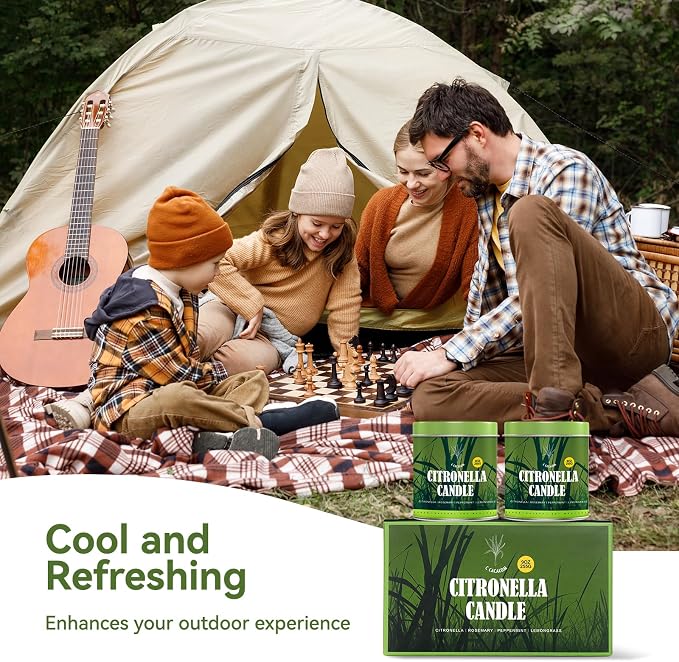 Citronella Candles Outdoor Set, 2 Pack Jar Candle for Patio Camping Backyard Picnic, Infused with 5 Plant Essential Oils, 9 Oz Non Toxic Candles, Scented Candles Sets Gifts for Men Women