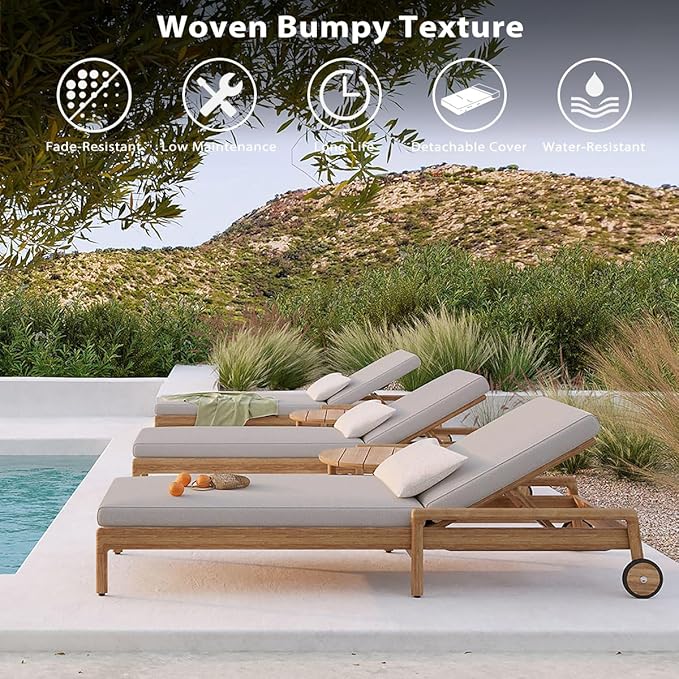 Sundale Outdoor Olefin Chaise Lounge Cushion Set of 2, Water-Resistant Patio Lounge Chair Cushion, Thick Lounger Pad with 4 Straps Light Gray, 80 x 26 x 4 Inches