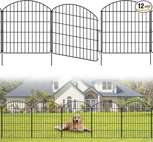 Garden Fencing Animal Barrier 12Pcs, 10 Panels + 2 Gate, 30in (H) x 23.6ft (L), No Dig Fence, Rustproof Metal, Flower Edging for Yard & Patio Outdoor Landscape, Arched