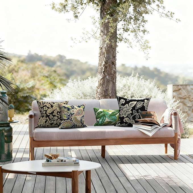 LVTXIII 2 Pack Outdoor Throw Pillow Covers for Patio Furniture, 16x16 Inch Square Pillow Case, Water-Repellent Cushion Covers for Garden, Porch, Sofa, Paisley Bloom