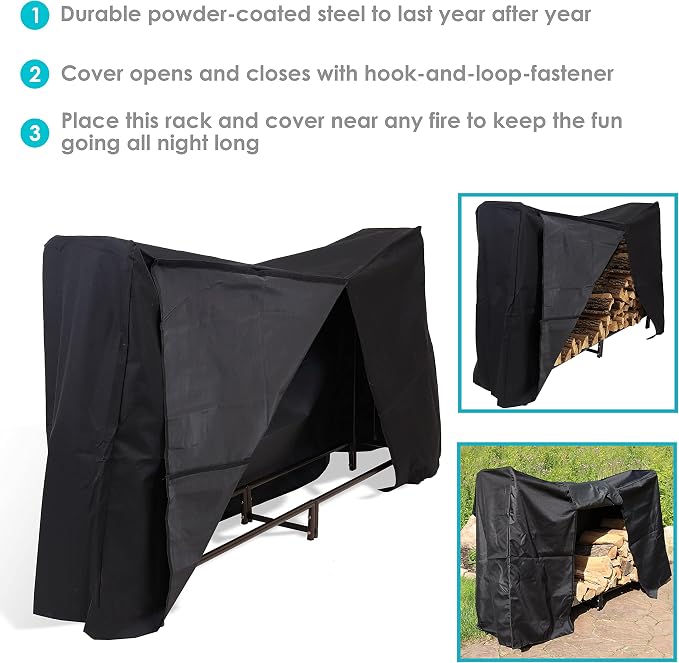 Sunnydaze Indoor/Outdoor 6-Foot Decorative Firewood Log Rack with Black Heavy-Duty Weather-Resistant PVC Cover
