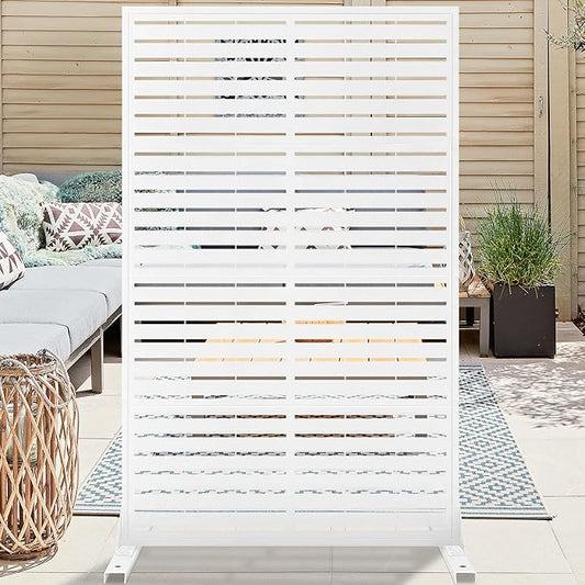 PROLEE Metal Privacy Screen with Stand 72" x 44", Privacy Panels Outdoor, Decorative Fence Screen for Patio Screen Freestanding, Outdoor Privacy Panels for Deck, Porch and Balcony, White
