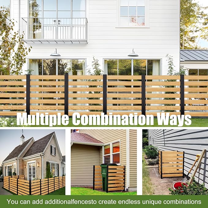 Outdoor Privacy Fence 3P-38''W x 42''H Wood Fence Privacy Screen No Dig Fence Panels, Fencing for Garden Patio Pool Equipment Enclosure Trash Bin Air Conditioner, Privacy Fence Panels Louvered,Black