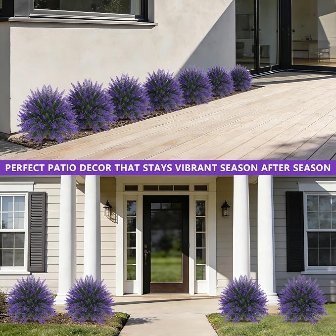 Grooy Artificial Lavender Topiary Ball, Set of 4 Artificial Boxwood Shrub Bushes with Ground Spike, Fake Evergreen Tree for Porch, Artificial Plants for Outdoor Planters Indoor UV Resistant