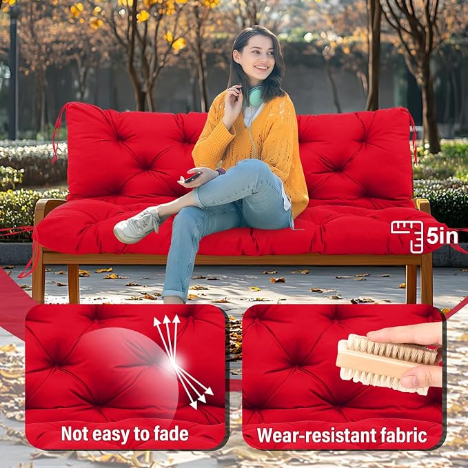 Premium 5" Thick Waterproof Porch Swing Cushions Sturdy Durable 3 Seat Replacement Outdoor Swing Cushions with Backrest&Ties Bench Cushion for Outdoor Furniture Backyard Patio Garden
