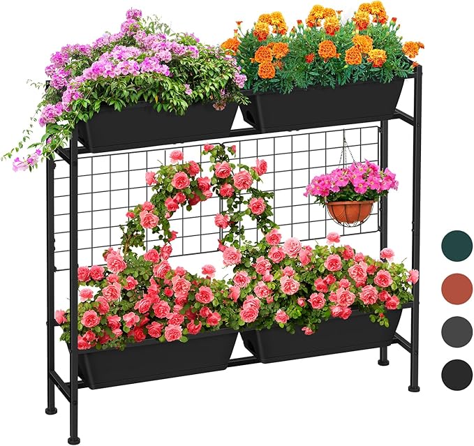 ETELI Vertical Raised Garden Beds Outdoor Elevated Herbs Garden Planter Boxes with Trellis and Legs 32.4" Flowers Beds Vertical Planters for Small Climbing Plant Vegetables Patio Balcony, Black