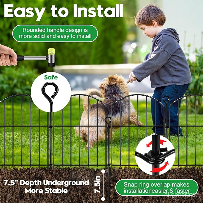 Decorative Garden Fence 17in (H) x15ft (L), Arched Rustproof Metal No Dig Fence for Dogs & Rabbit, Ornamental Animal Barrier for Flower Beds, Border Panels Fencing for Yard & Patio Outdoor Decor