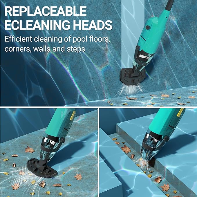 Cordless Handheld Pool Vacuum for Above Ground Pools, 18GPM IPX8 60Mins Above Ground Pool Vacuum W/4-Section Pole for Leaves Sand Debris & Step Corner Wall, Pool Vacuum for Inground Pools Hot Tub Spa