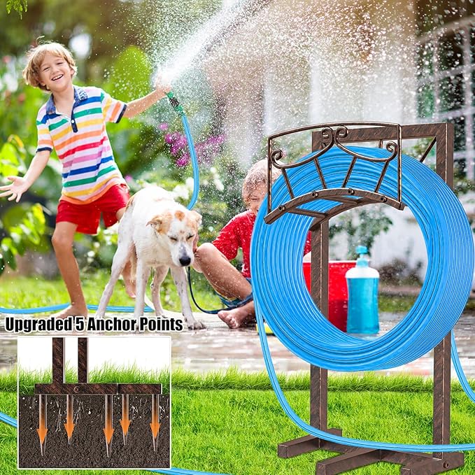Garden Hose Holder, Heavy Duty Metal Water Hose Holders Hose Stand with 5 Spikes, Freestanding Hose Storage Rack Hose Hanger Holds 150ft Hose for Outside Yard Lawn Garden Decor