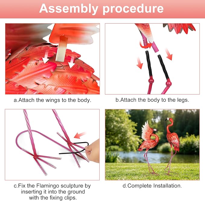 Garden Statues Large Metal Flamingo Sculptures, Set of 2 Red | Outdoor Metal Statue Yard Art for Garden Decor, Realistic Birds Art, Standing Lifelike, Water&Rust-Proof