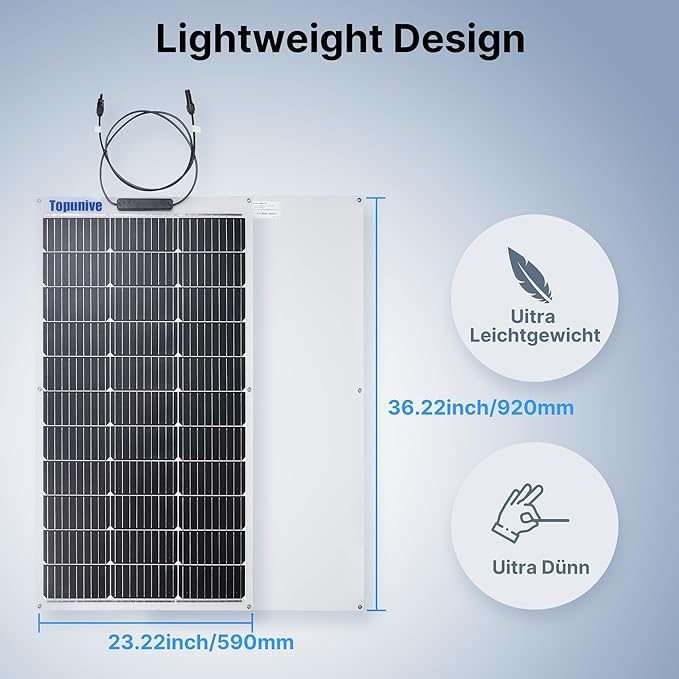 100W 12V Flexible Solar Panel 9BB Monocrystalline Cell 12 Volt Semi-Flexible for Marine RV Trailer Boat Cabin Van Car Uneven Surfaces 12V Battery Charge