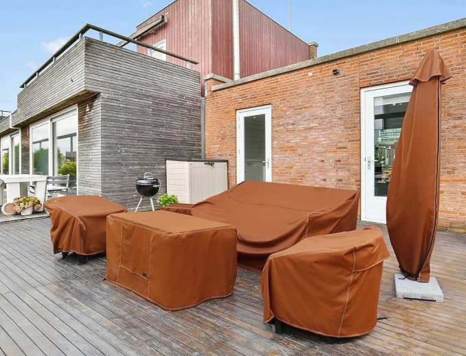 NettyPro Waterproof Ottoman Cover Square 20 x 20 Inch Outdoor Patio Furniture Ottoman Table Cover, Brown