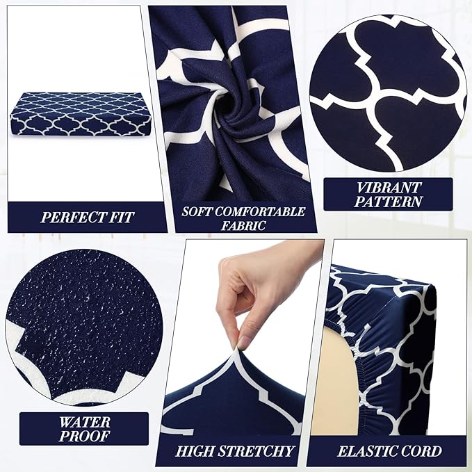 Newwiee 8 Pcs Stretch Patio Outdoor Cushion Covers Waterproof Replacement Sofa Couch Covers for 4 Backrests and 4 Cushions Washable Lawn Garden Seat Furniture Protector(Navy Blue)