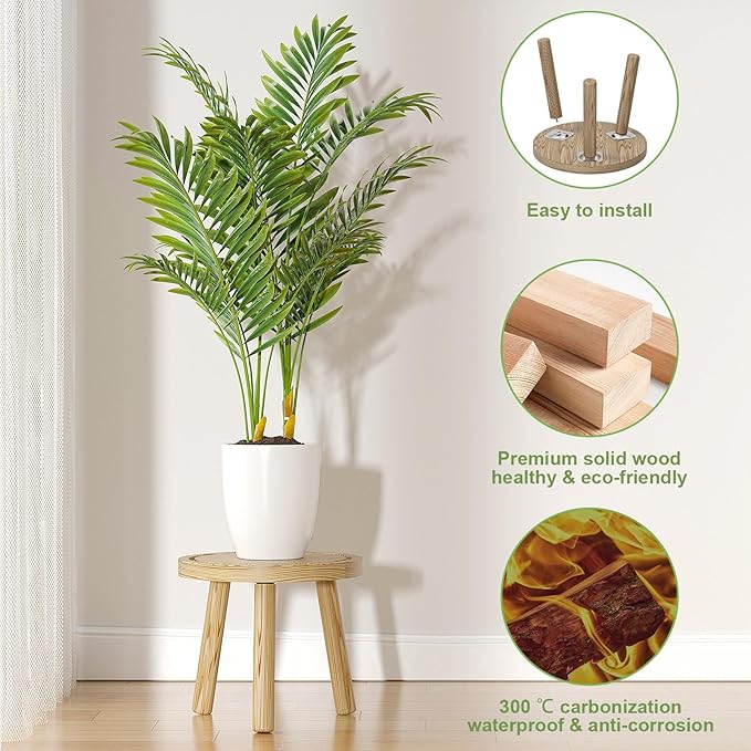 5-Pack Wood Plant Stands Indoor, Single Plant Stand for 6-12 Inch Pots, Mid-Century Modern Plant Stool, Tall Plant Stand for Large Plants for Living Room, Balcony, Office (Light Brown)