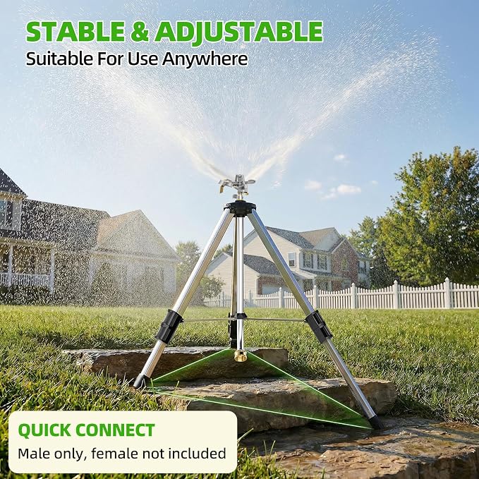 SPECILITE 36”Brass Impact Tripod Sprinkler, Heavy Duty Metal Pulsating Telescoping, Sprinklers for Yard, Lawn & Garden Irrigation, 360 Degree Waters up to 70ft Covering 5660sqft (2 Packs)