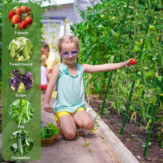Cucumber Trellis for Raised Beds, 31 X 47 Inch Adjustable Size A-Frame Garden Trellis for Climbing Plant Outdoors with Climbing Net and Plant Support Clip for Vegetable Grape Tomato Garden Supplies