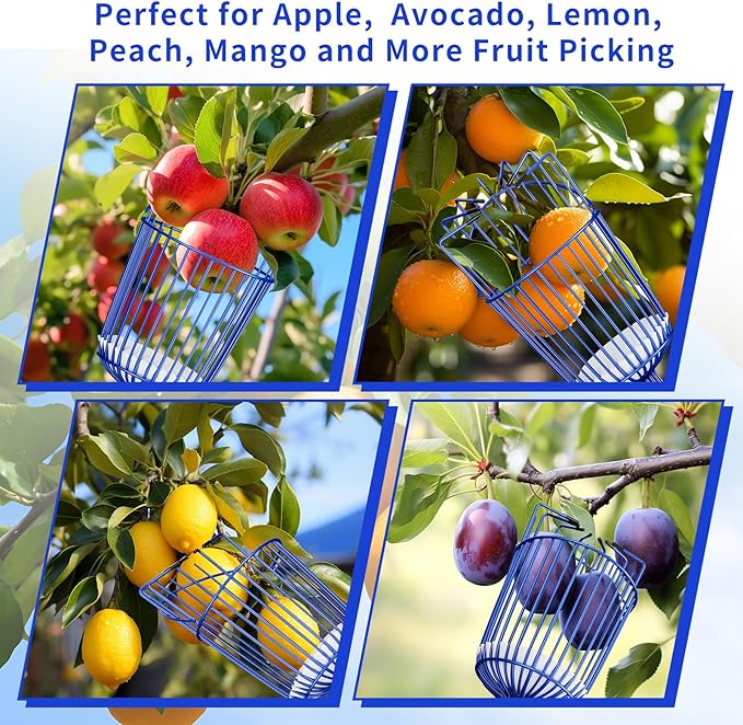Fruit Picker Pole with Basket, Adjustable Fruit Tool for Apple Avocado Cherry Citrus Lemon Orange Peach Picking(40-70”)