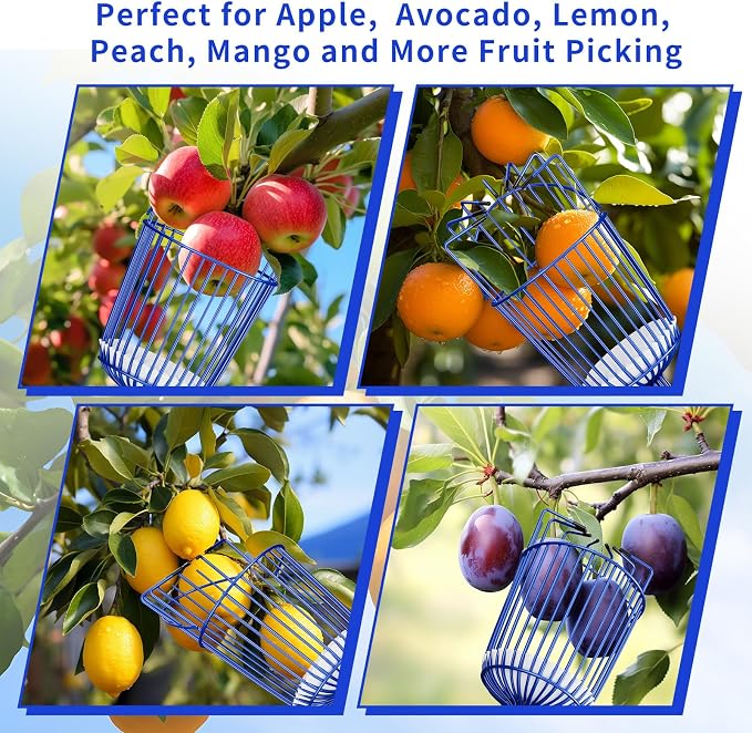 Fruit Picker Pole with Basket, Adjustable Fruit Tool for Apple Avocado Cherry Citrus Lemon Orange Peach Picking(40-130")